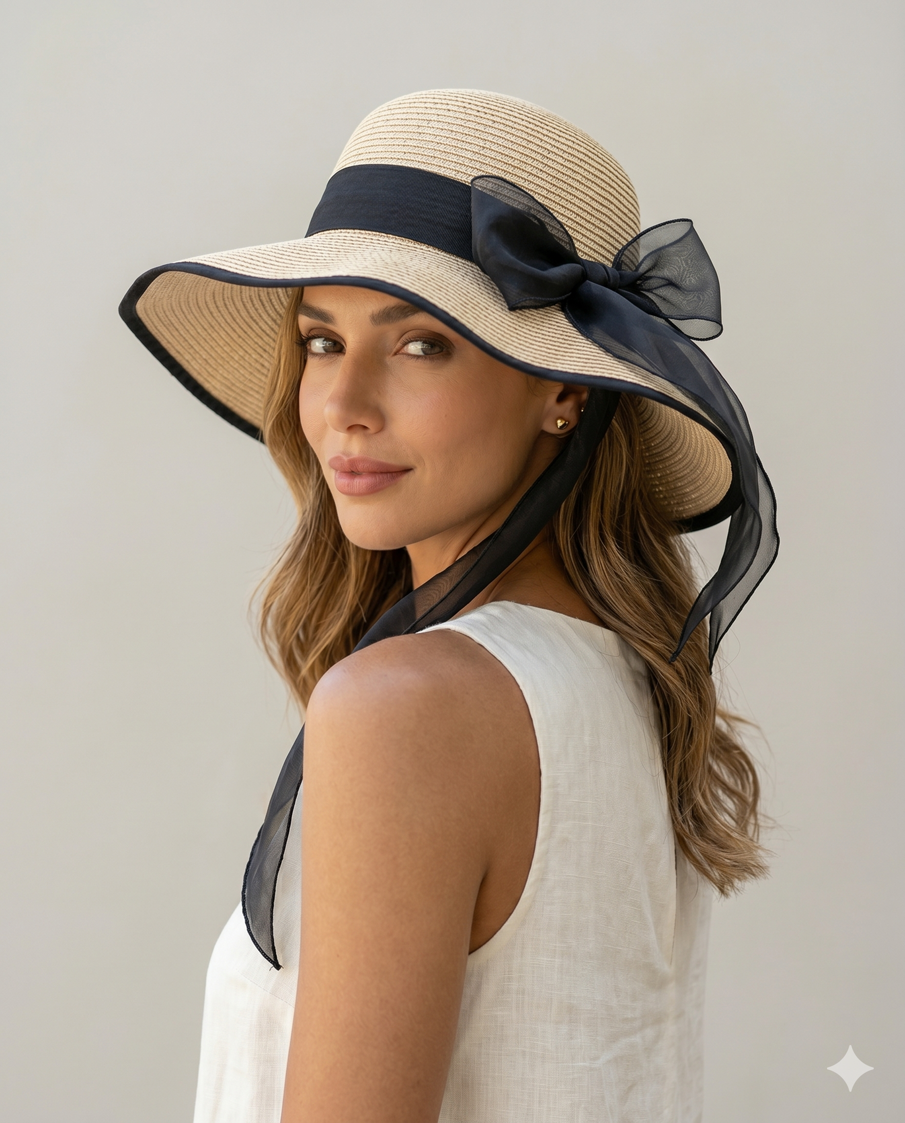 Elegant Wide Brim Straw Sun Hat with Black Bow
