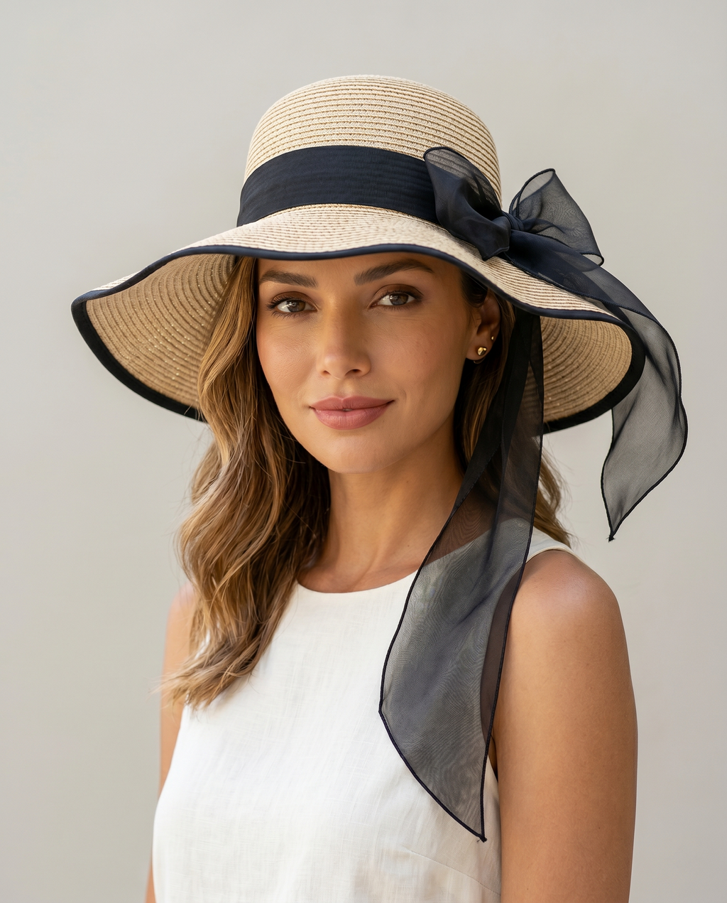 Elegant Wide Brim Straw Sun Hat with Black Bow