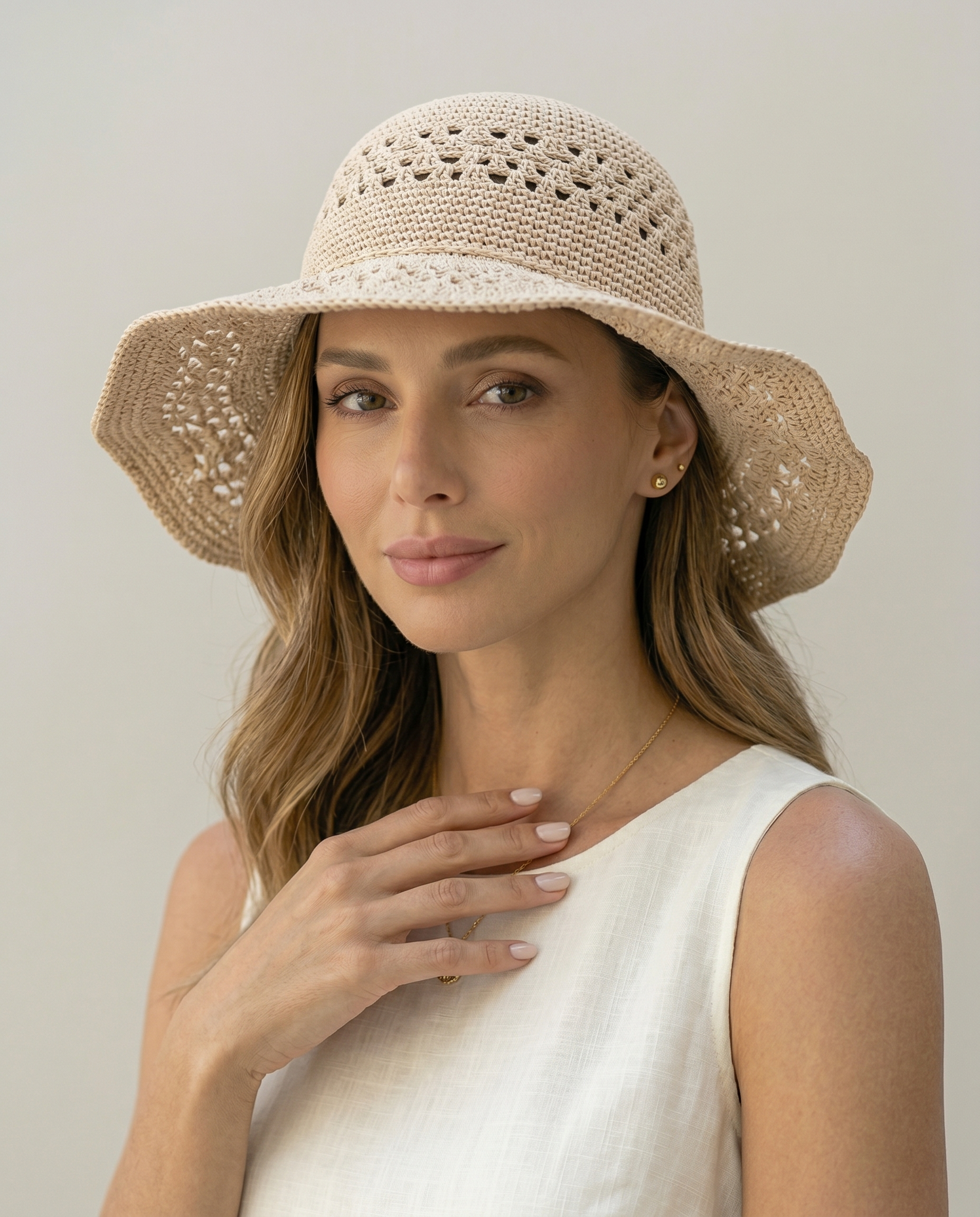 Elegant Crochet Wide Brim Summer Hat