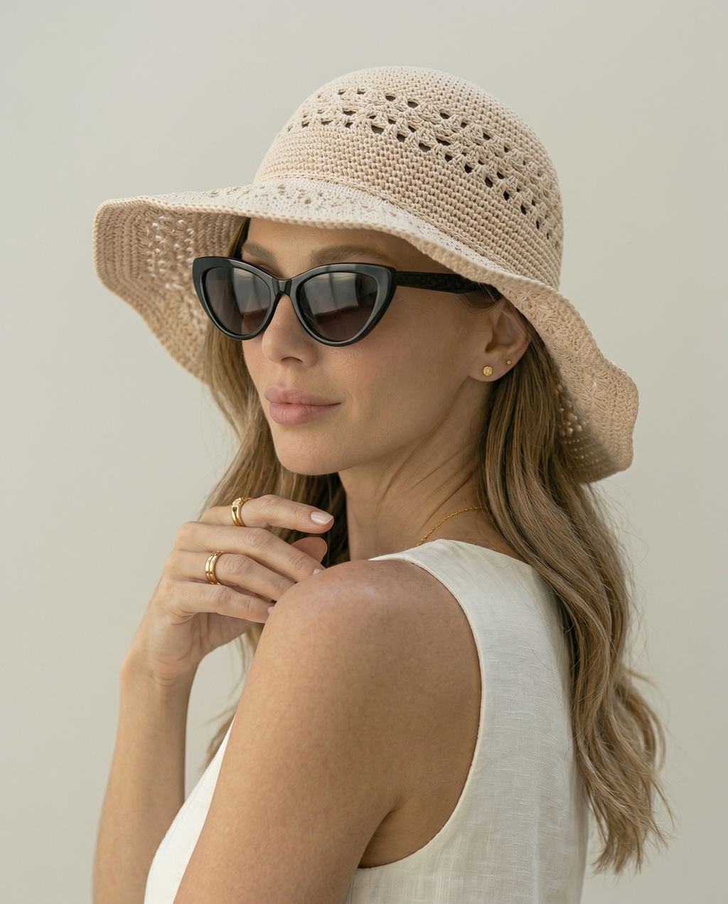 Elegant Crochet Wide Brim Summer Hat