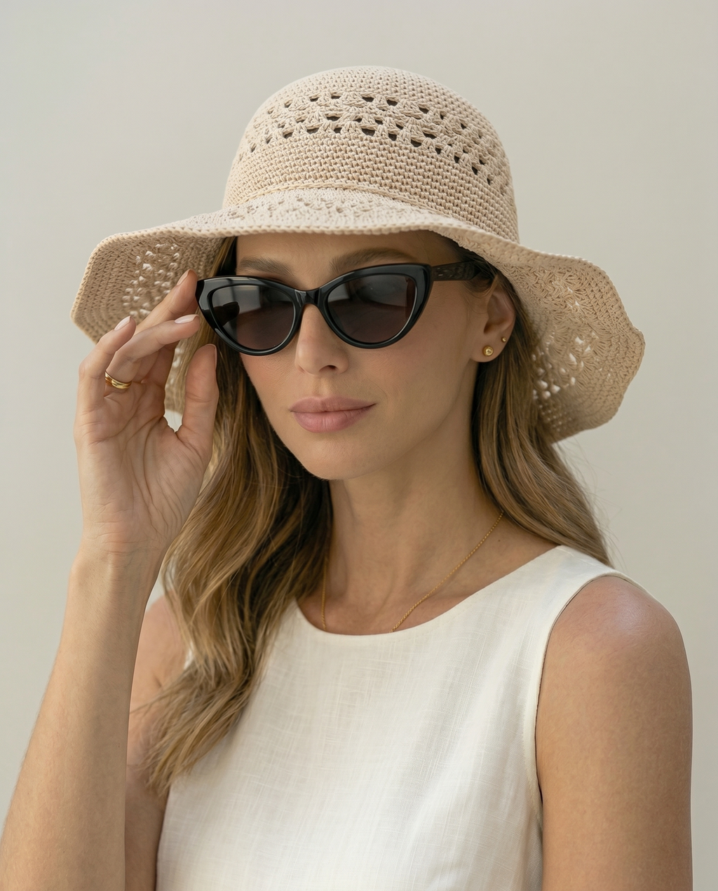 Elegant Crochet Wide Brim Summer Hat
