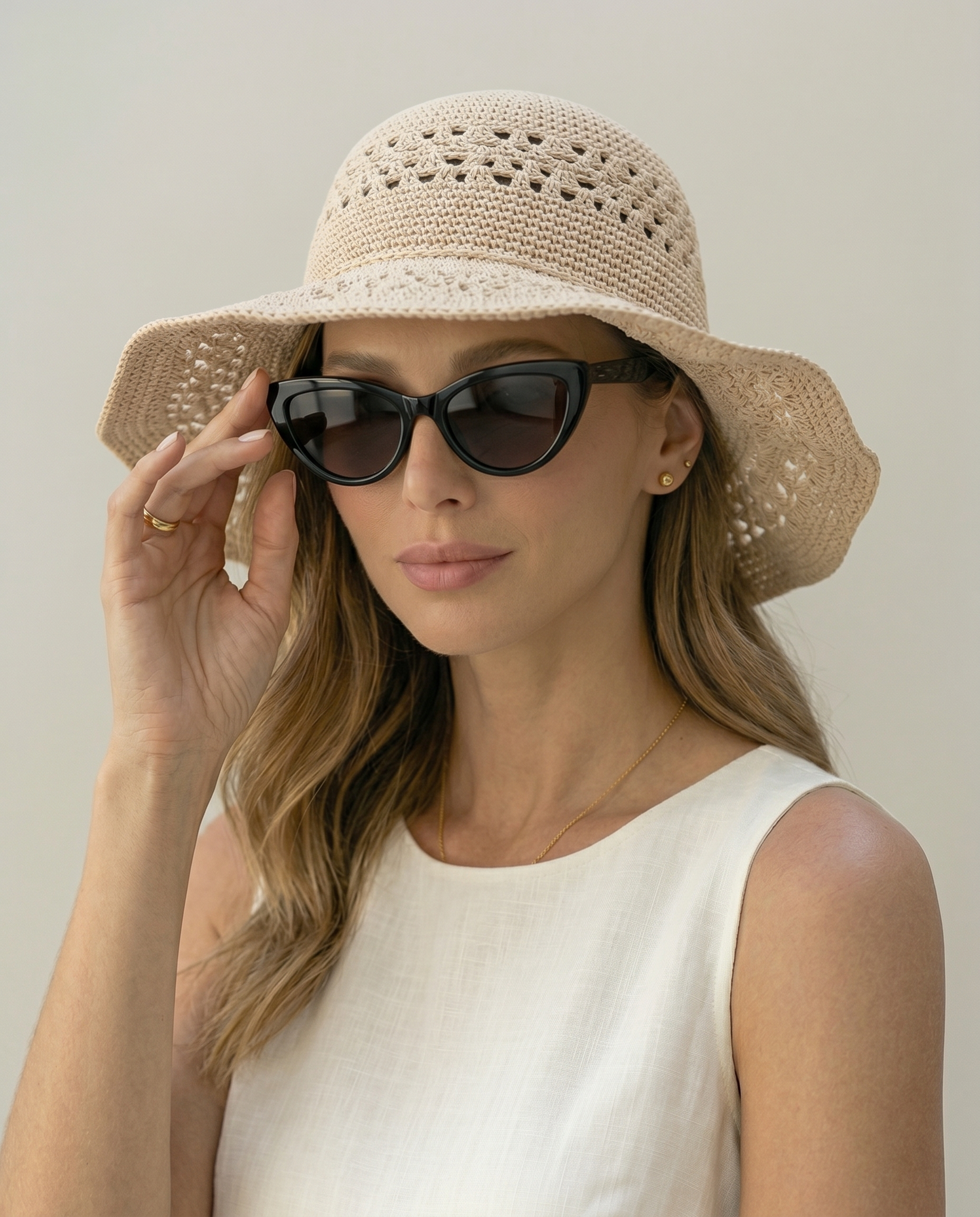 Elegant Crochet Wide Brim Summer Hat