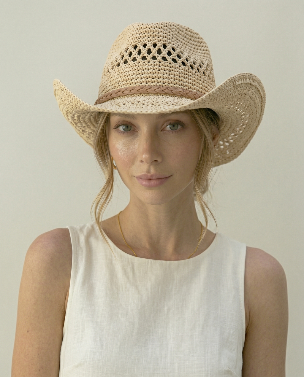 Women’s Crochet Straw Cowboy Sun Hat