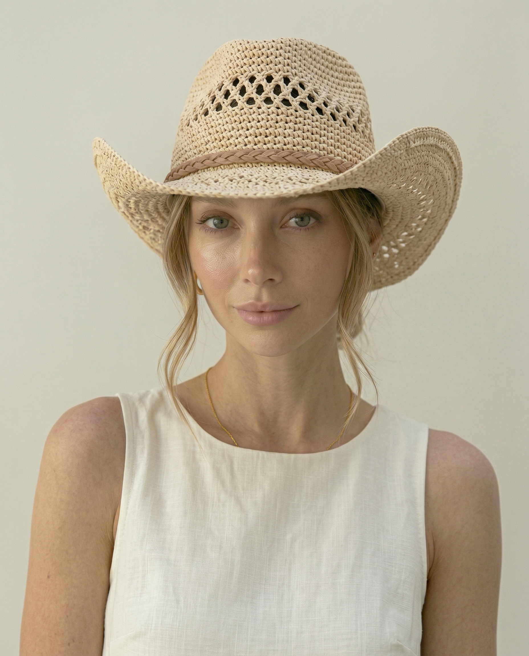 Women’s Crochet Straw Cowboy Sun Hat