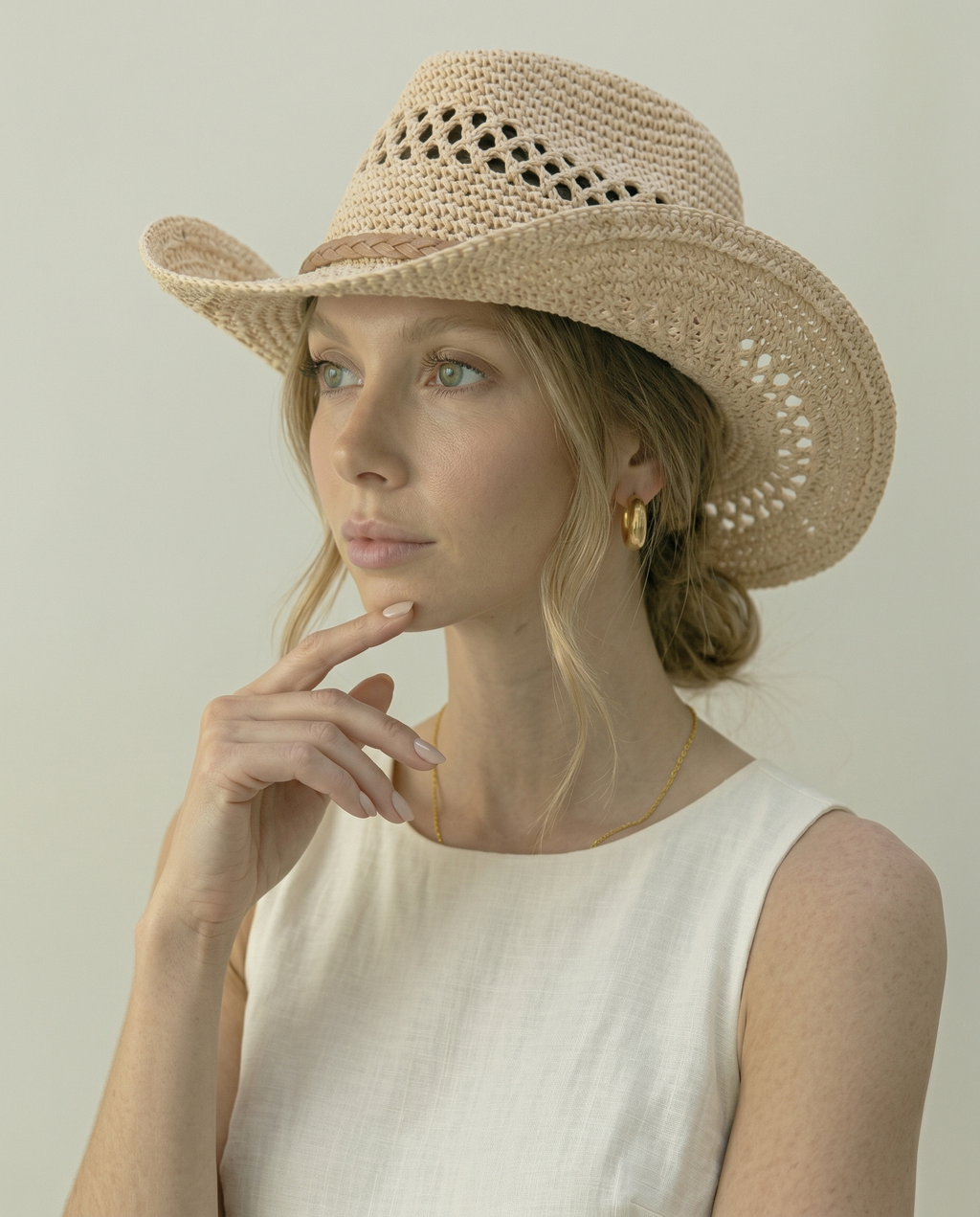 Women’s Crochet Straw Cowboy Sun Hat