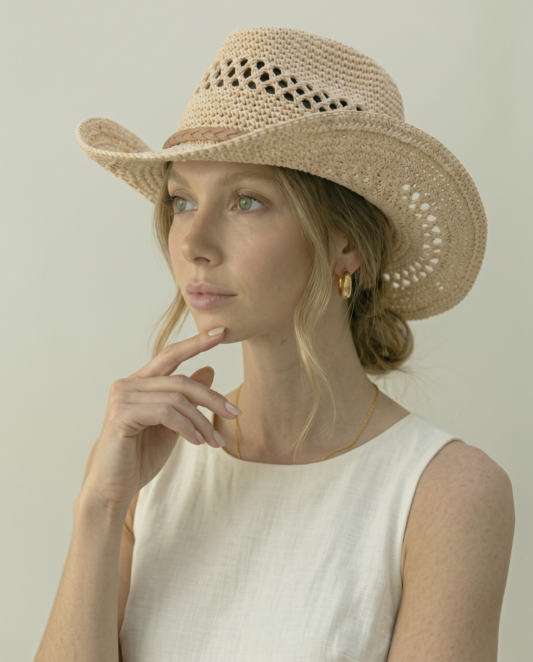 Women’s Crochet Straw Cowboy Sun Hat